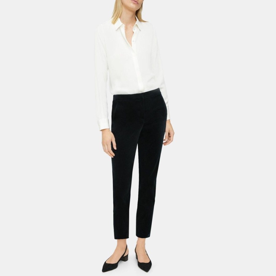 Women Theory Outlet | Slim Cropped Pant In Stretch Velvet Black