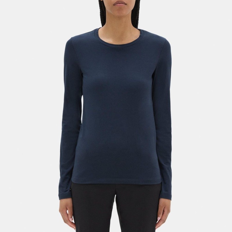 Women Theory Outlet | Long-Sleeve Tee In Stretch Cotton Deep Navy