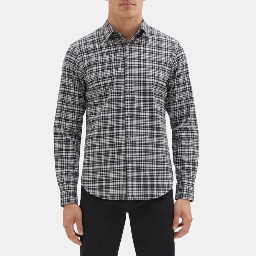 Men Theory Outlet | Long-Sleeve Shirt In Plaid Seersucker Sterling Grey/Black