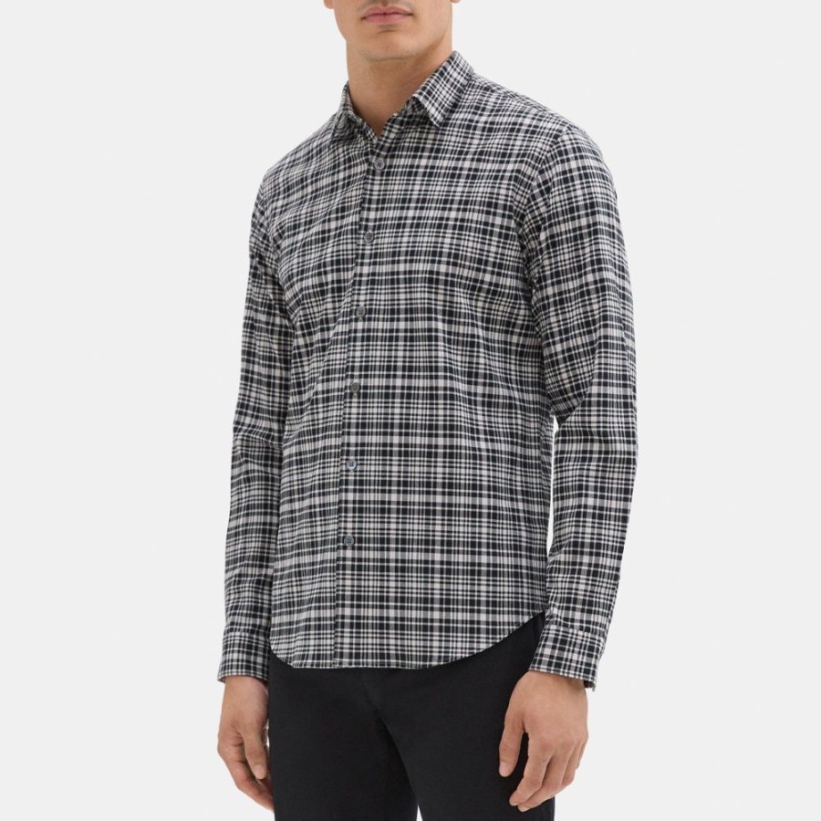 Men Theory Outlet | Long-Sleeve Shirt In Plaid Seersucker Sterling Grey/Black