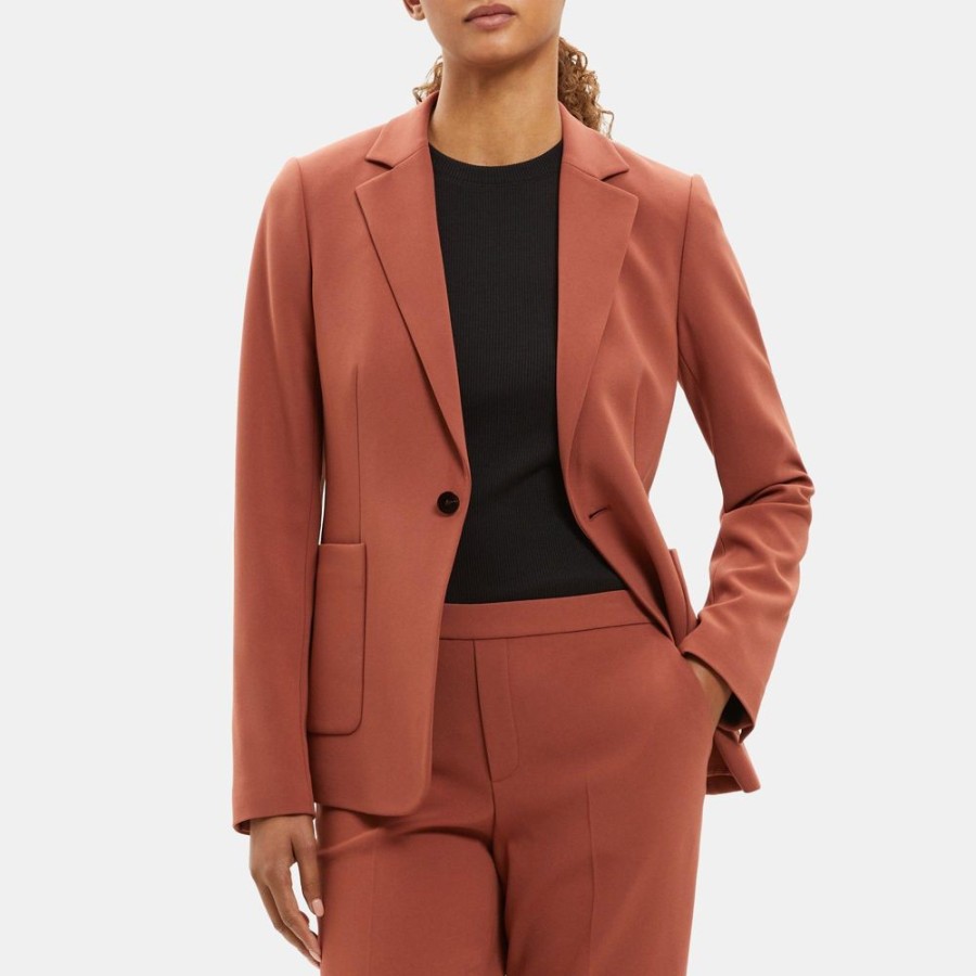 Women Theory Outlet | Fitted Blazer In Crepe Red Clay