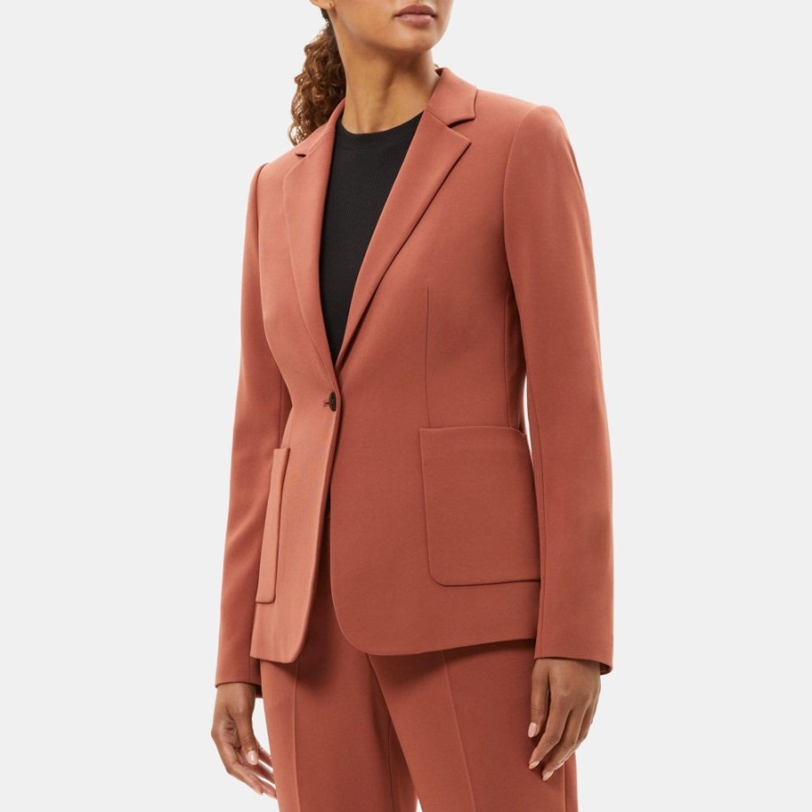 Women Theory Outlet | Fitted Blazer In Crepe Red Clay