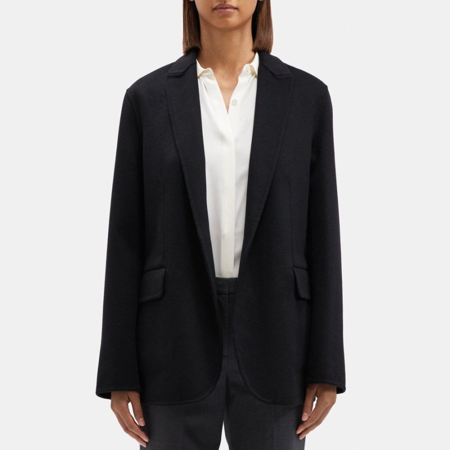 Women Theory Outlet | Relaxed Blazer In Double-Face Wool-Cashmere Black