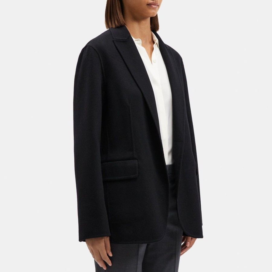 Women Theory Outlet | Relaxed Blazer In Double-Face Wool-Cashmere Black