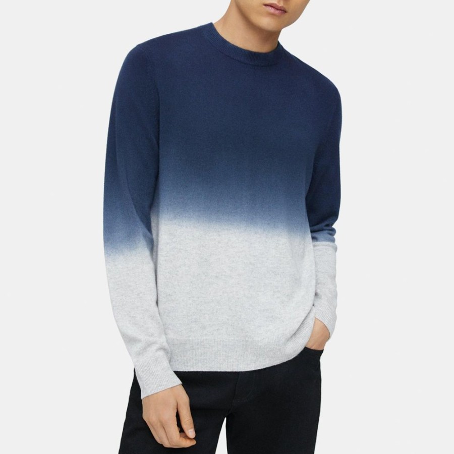 Men Theory Outlet | Crewneck Sweater In Cashmere Lt Grey Htr/Lt Baltic