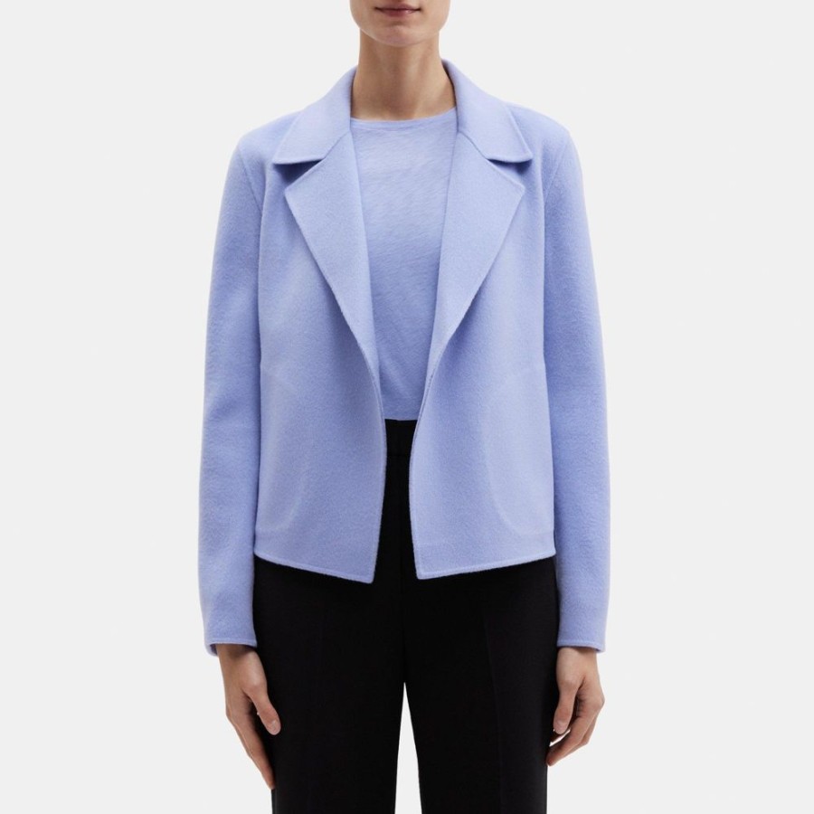 Women Theory Outlet | Cropped Open Front Jacket In Double-Face Wool-Cashmere Regatta