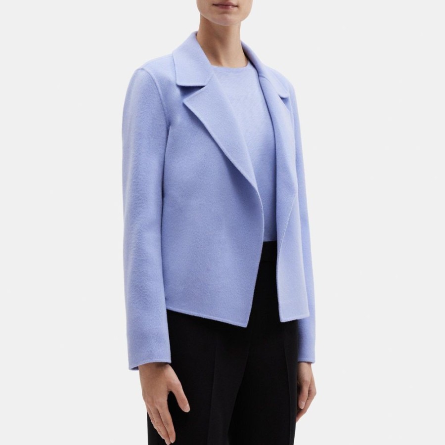 Women Theory Outlet | Cropped Open Front Jacket In Double-Face Wool-Cashmere Regatta