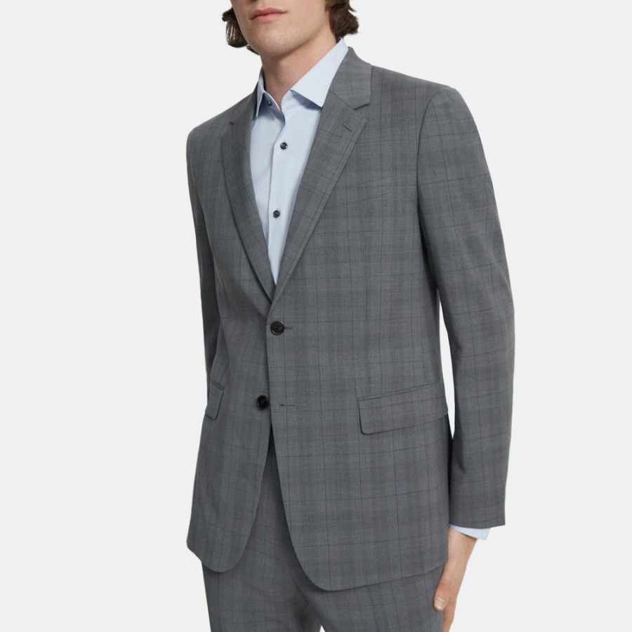 Men Theory Outlet | Structured Blazer In Plaid Wool Grey Multi