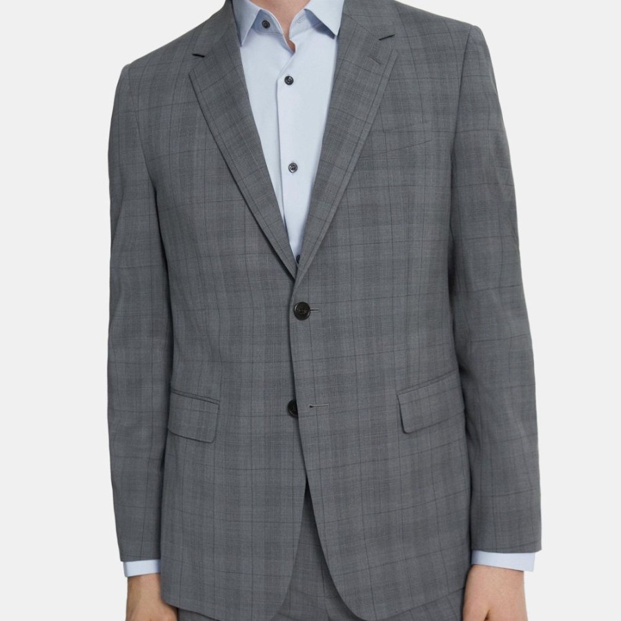 Men Theory Outlet | Structured Blazer In Plaid Wool Grey Multi