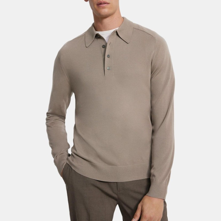 Men Theory Outlet | Long-Sleeve Polo Shirt In Merino Wool Tapir