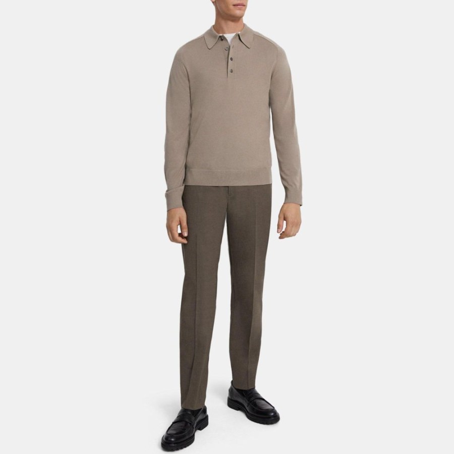 Men Theory Outlet | Long-Sleeve Polo Shirt In Merino Wool Tapir