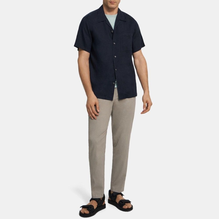 Men Theory Outlet | Short-Sleeve Shirt In Linen Twill Baltic