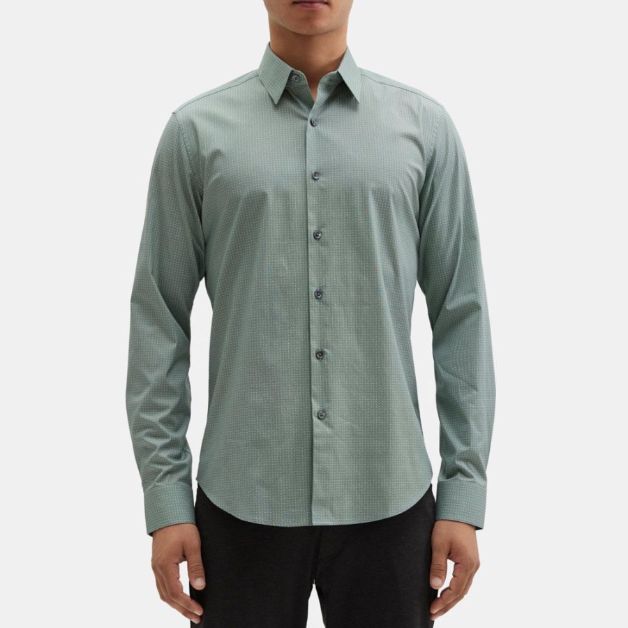 Men Theory Outlet | Tailored Shirt In Stretch Cotton-Blend Mercury/Slate