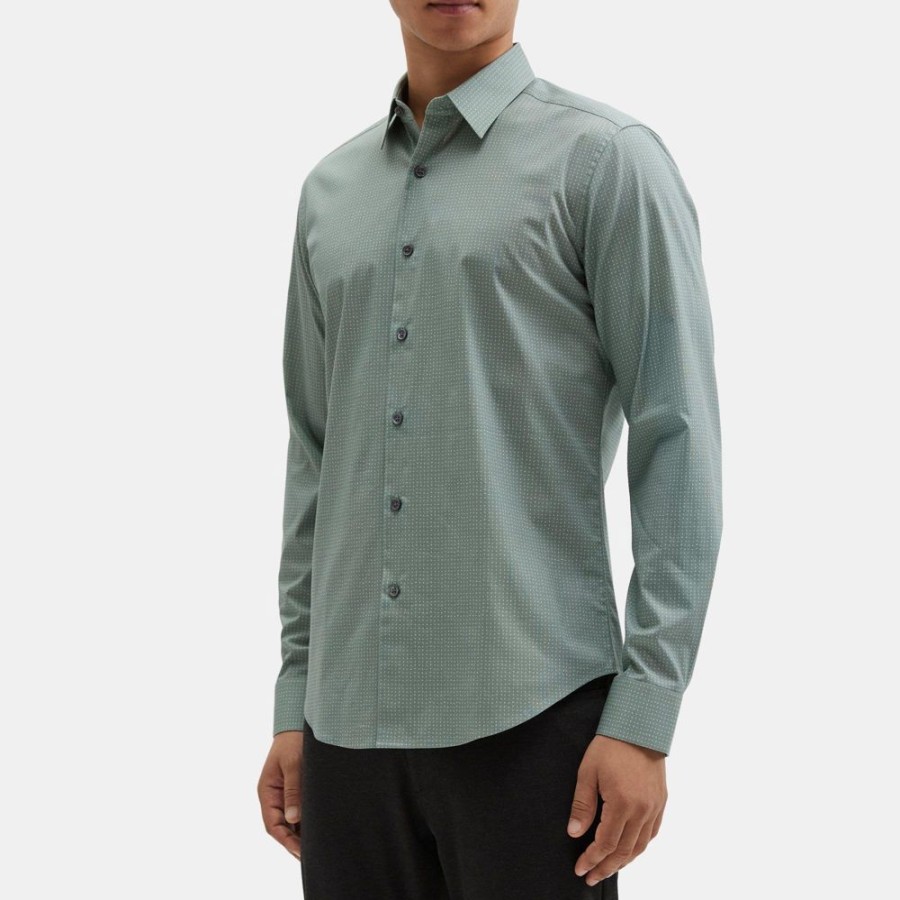 Men Theory Outlet | Tailored Shirt In Stretch Cotton-Blend Mercury/Slate