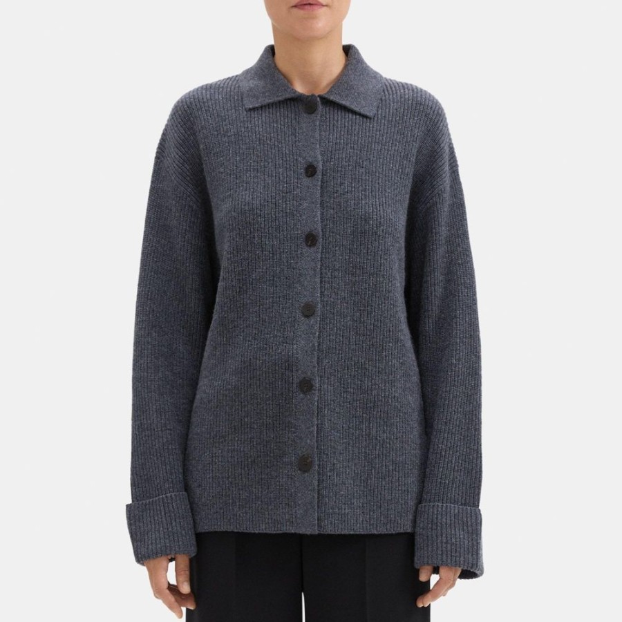 Women Theory Outlet | Polo Cardigan In Wool-Cashmere