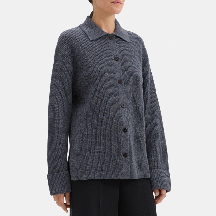 Women Theory Outlet | Polo Cardigan In Wool-Cashmere