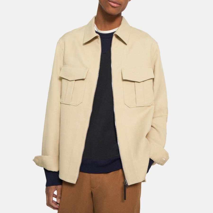 Men Theory Outlet | Cotton-Wool Twill Shirt Jacket Cream