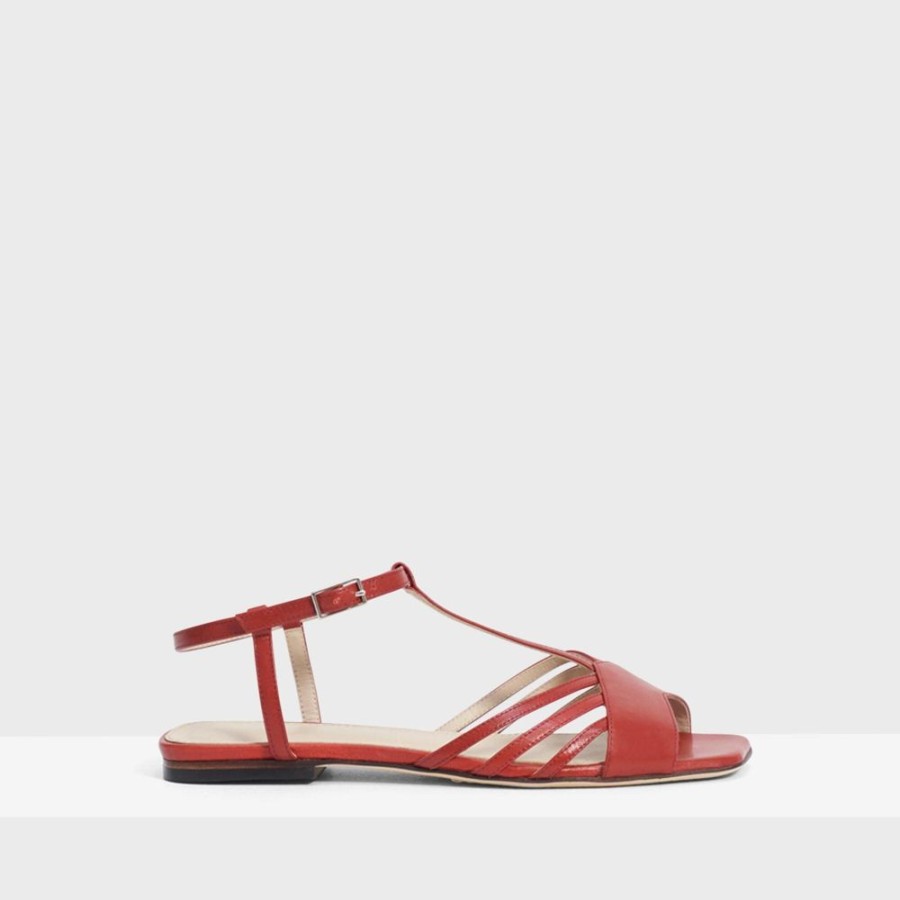 Women Theory Outlet | V Strap Sandal In Leather Rust