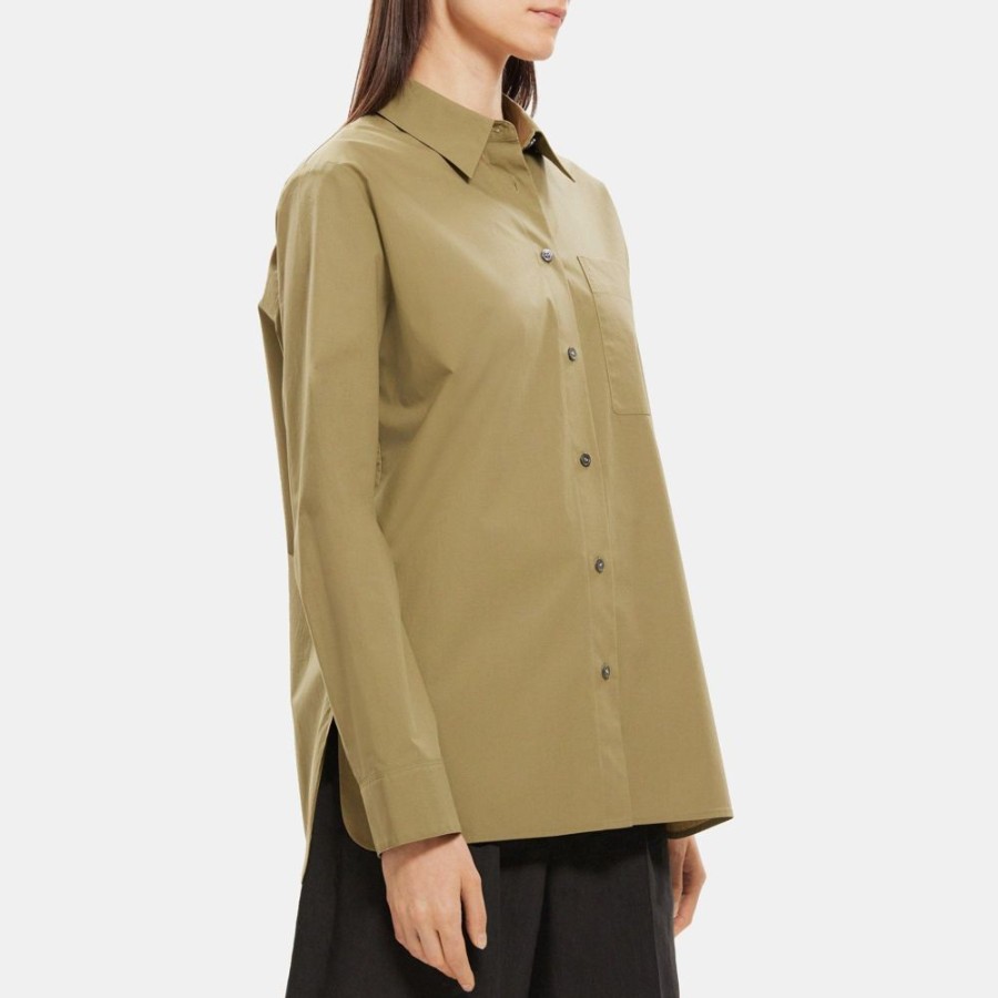 Women Theory Outlet | Menswear Shirt In Cotton Poplin Burnt Olive