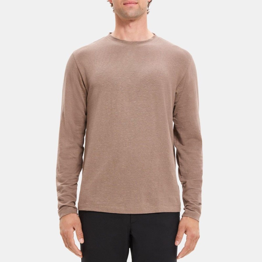 Men Theory Outlet | Long-Sleeve Tee In Stretch Linen Fossil