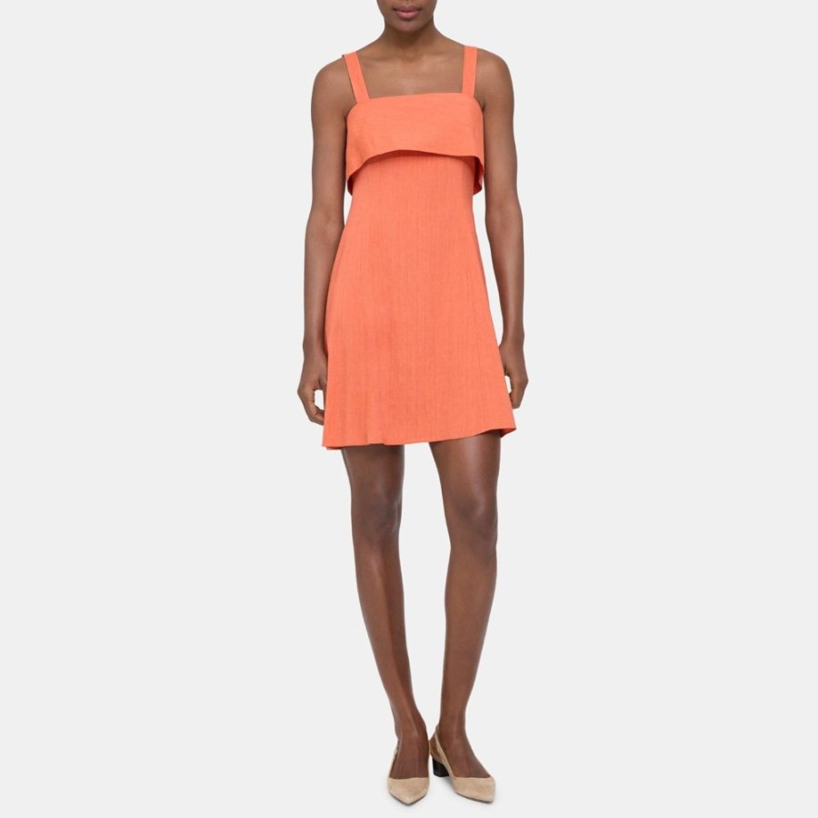 Women Theory Outlet | Draped Back Dress In Linen-Blend Papaya