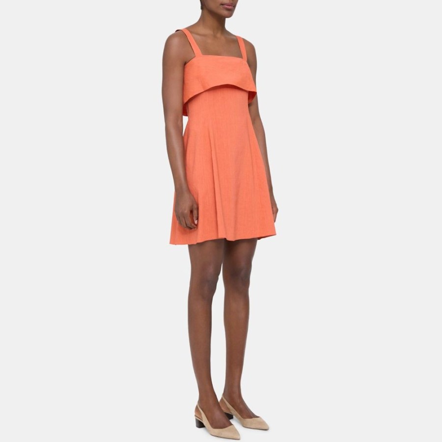 Women Theory Outlet | Draped Back Dress In Linen-Blend Papaya