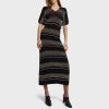 Women Theory Outlet | Striped Rib Dress In Viscose-Wool Black/Ecru/Willow