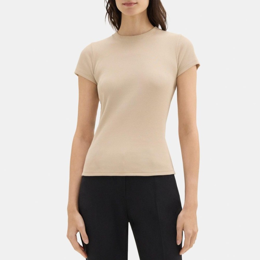 Women Theory Outlet | Tiny Tee In Ribbed Modal Cotton Sand