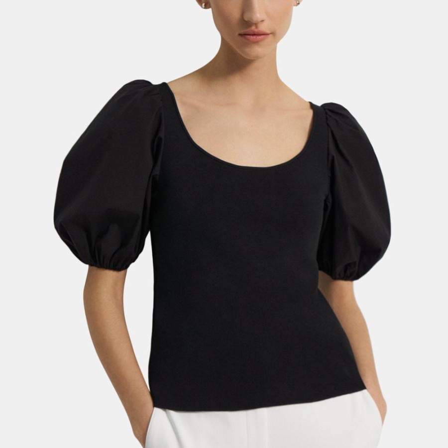 Women Theory Outlet | Puff Sleeve Top In Stretch Knit