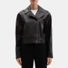 Women Theory Outlet | Cropped Moto Jacket In Leather Black