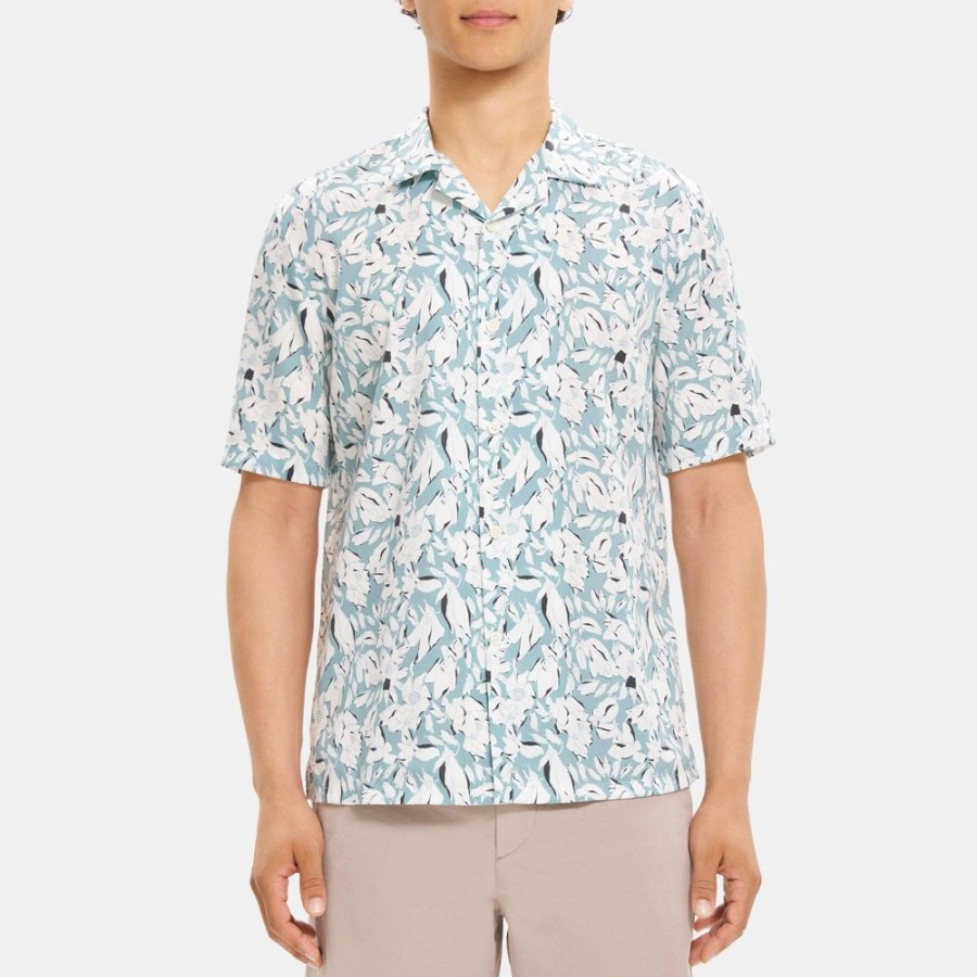 Men Theory Outlet | Short-Sleeve Shirt In Floral Print Lyocell Stratus Multi