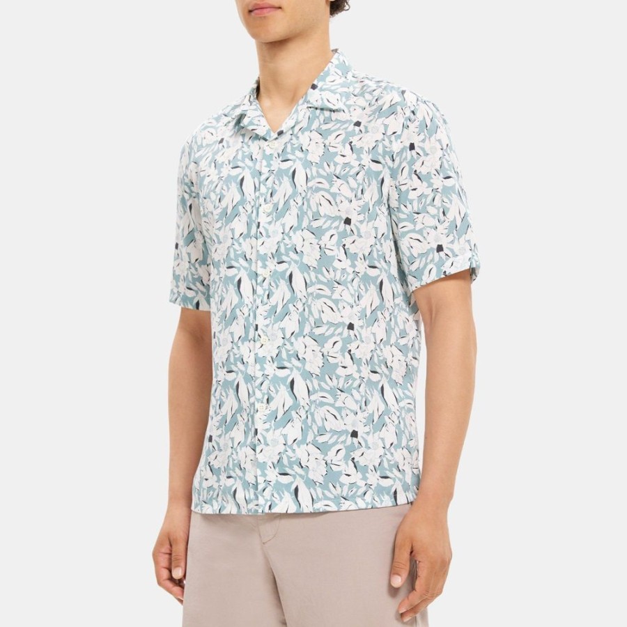 Men Theory Outlet | Short-Sleeve Shirt In Floral Print Lyocell Stratus Multi