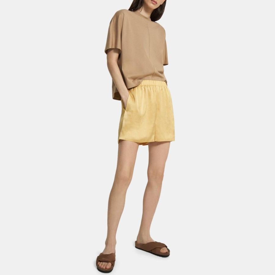 Women Theory Outlet | Easy Pull-On Short In Crushed Satin Sun