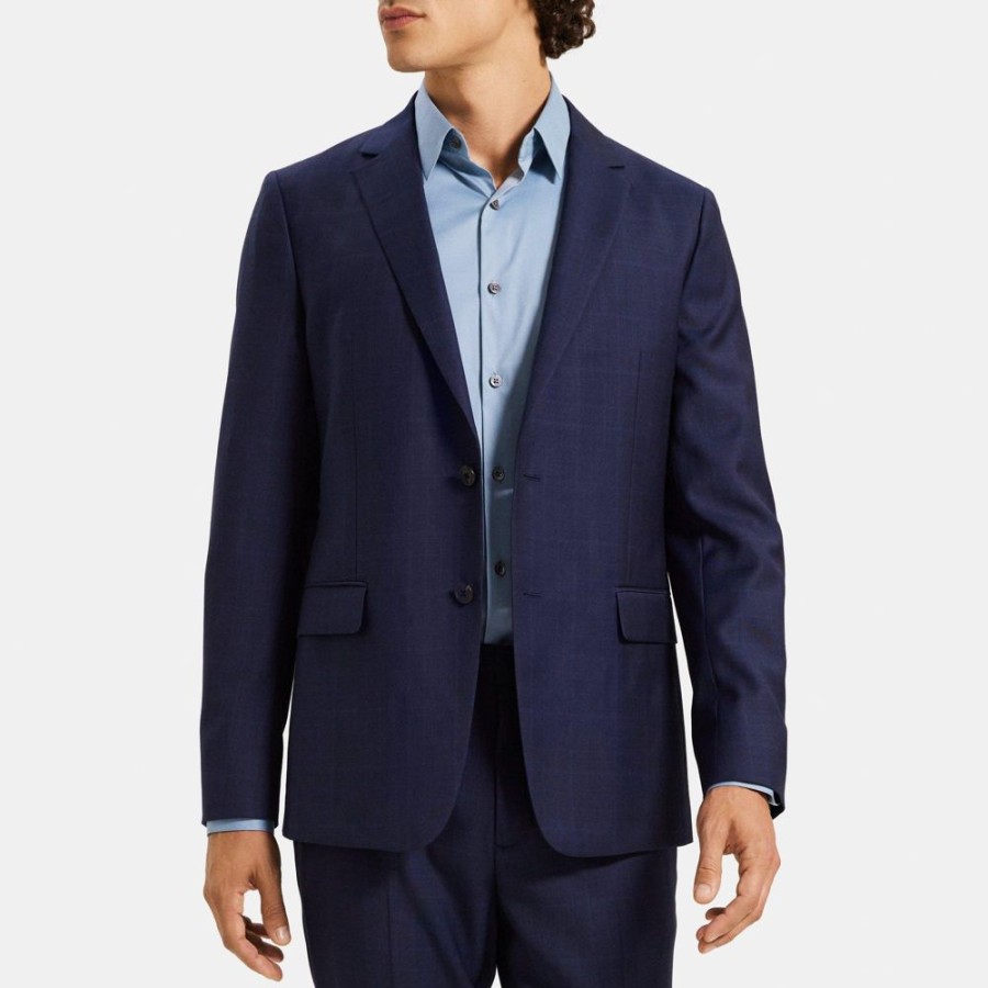 Men Theory Outlet | Unstructured Blazer In Plaid Wool Navy Multi