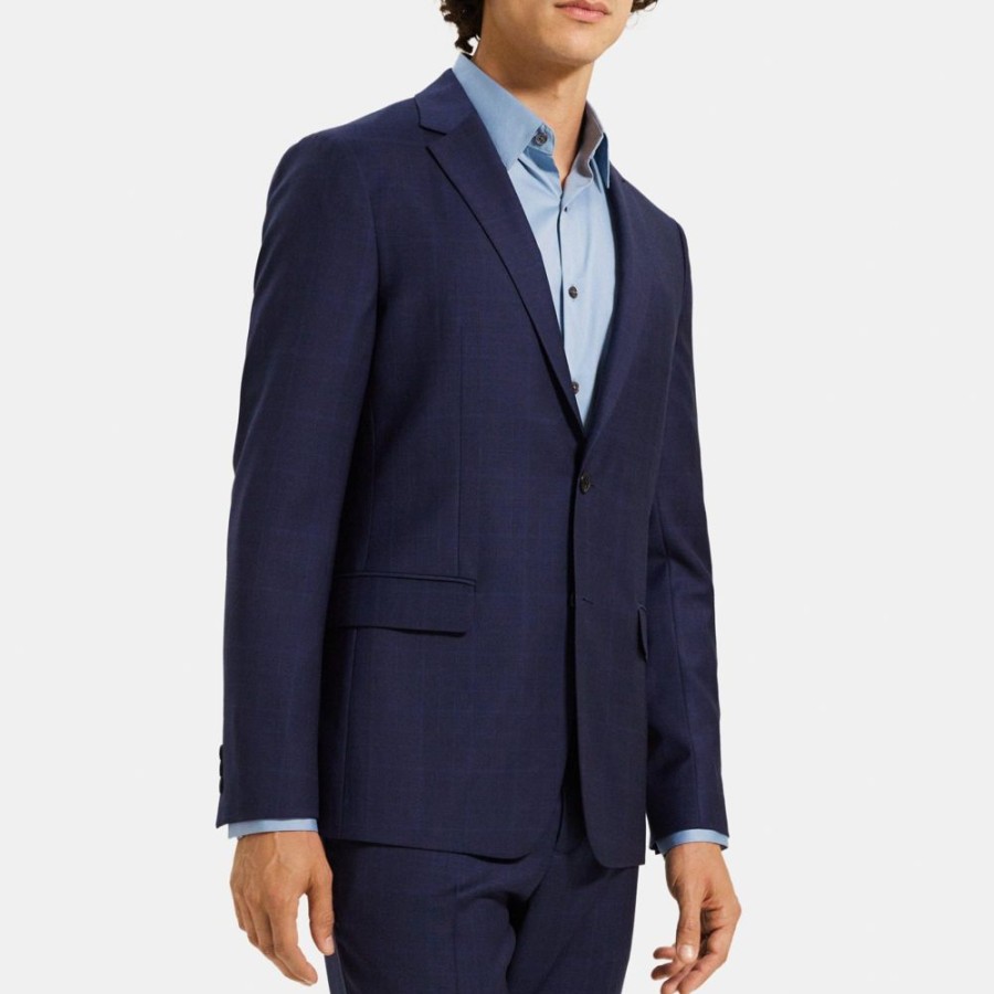 Men Theory Outlet | Unstructured Blazer In Plaid Wool Navy Multi