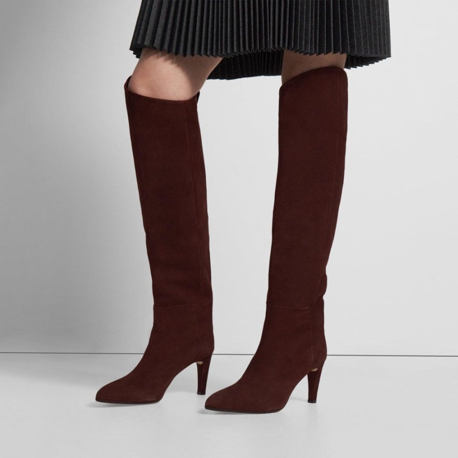 Women Theory Outlet | Tube Knee-High Boot In Suede Dark Rust