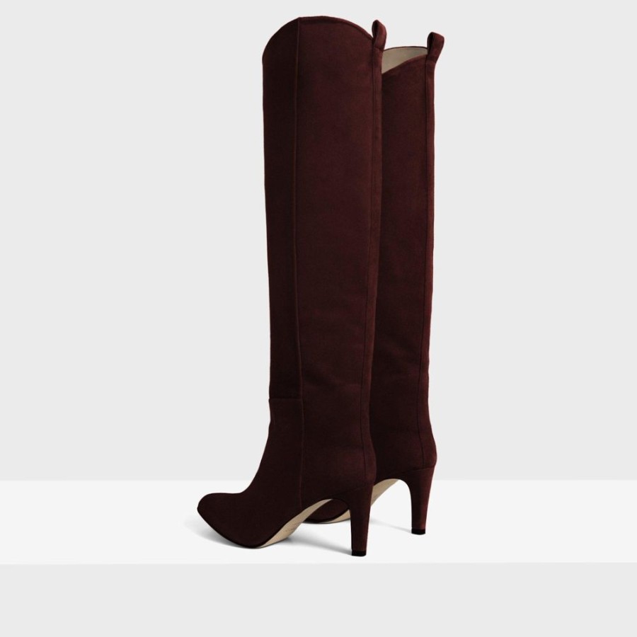 Women Theory Outlet | Tube Knee-High Boot In Suede Dark Rust