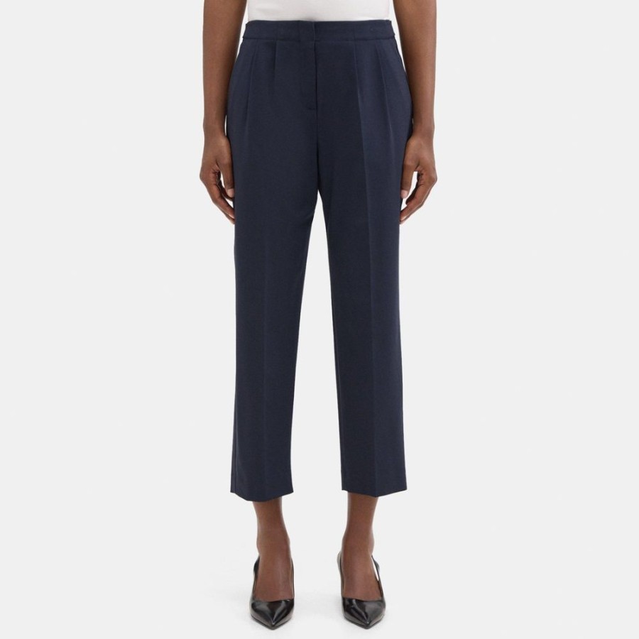 Women Theory Outlet | Pleated Relaxed Pant In Sevona Stretch Wool Navy