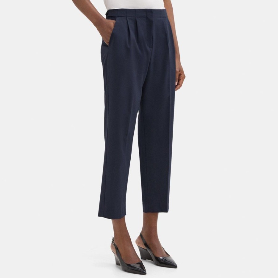 Women Theory Outlet | Pleated Relaxed Pant In Sevona Stretch Wool Navy