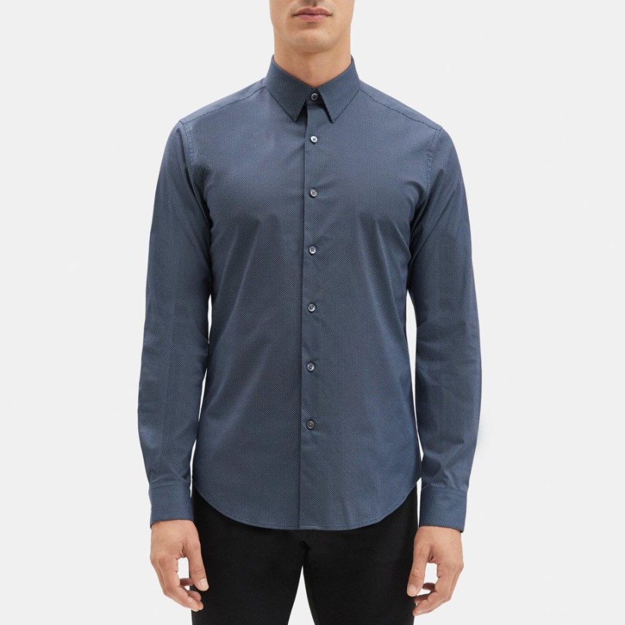 Men Theory Outlet | Tailored Shirt In Dotted Cotton Eclipse/Olympic