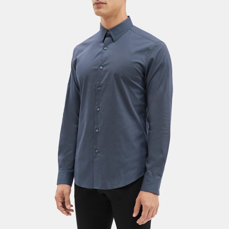 Men Theory Outlet | Tailored Shirt In Dotted Cotton Eclipse/Olympic