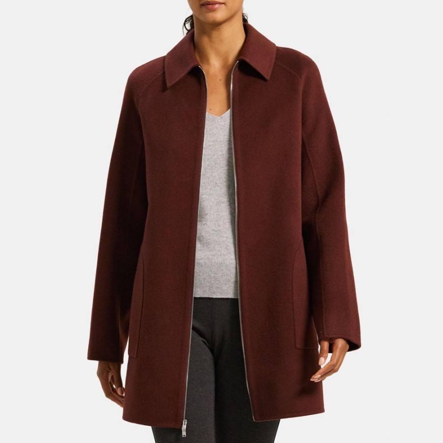 Women Theory Outlet | Relaxed Coat In Double-Face Wool-Cashmere Cabernet