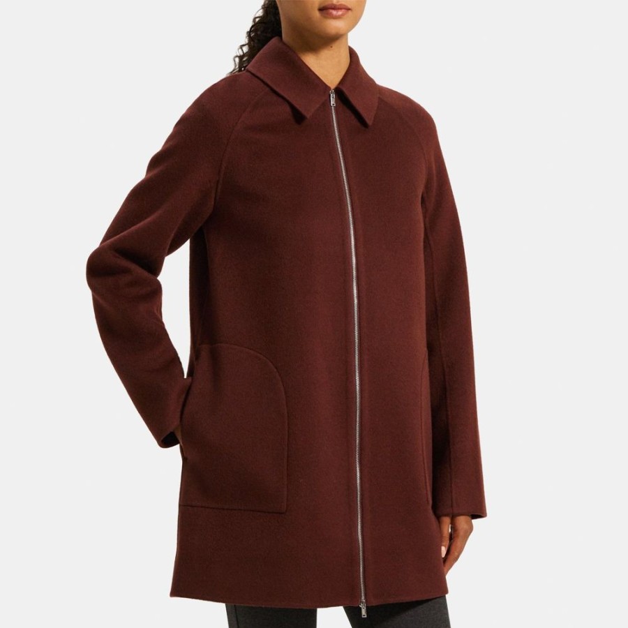 Women Theory Outlet | Relaxed Coat In Double-Face Wool-Cashmere Cabernet