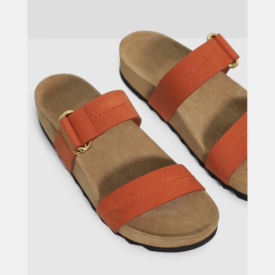 Women Theory Outlet | Buckled Slide Sandal In Nubuck Leather Light Copper