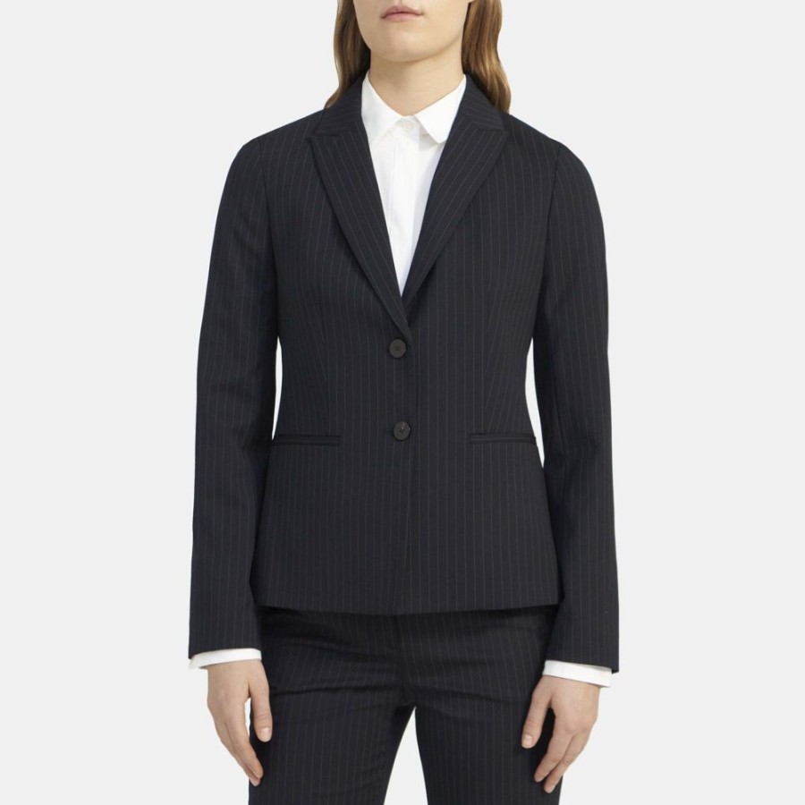 Women Theory Outlet | Peak Lapel Blazer In Sevona Stretch Wool Navy