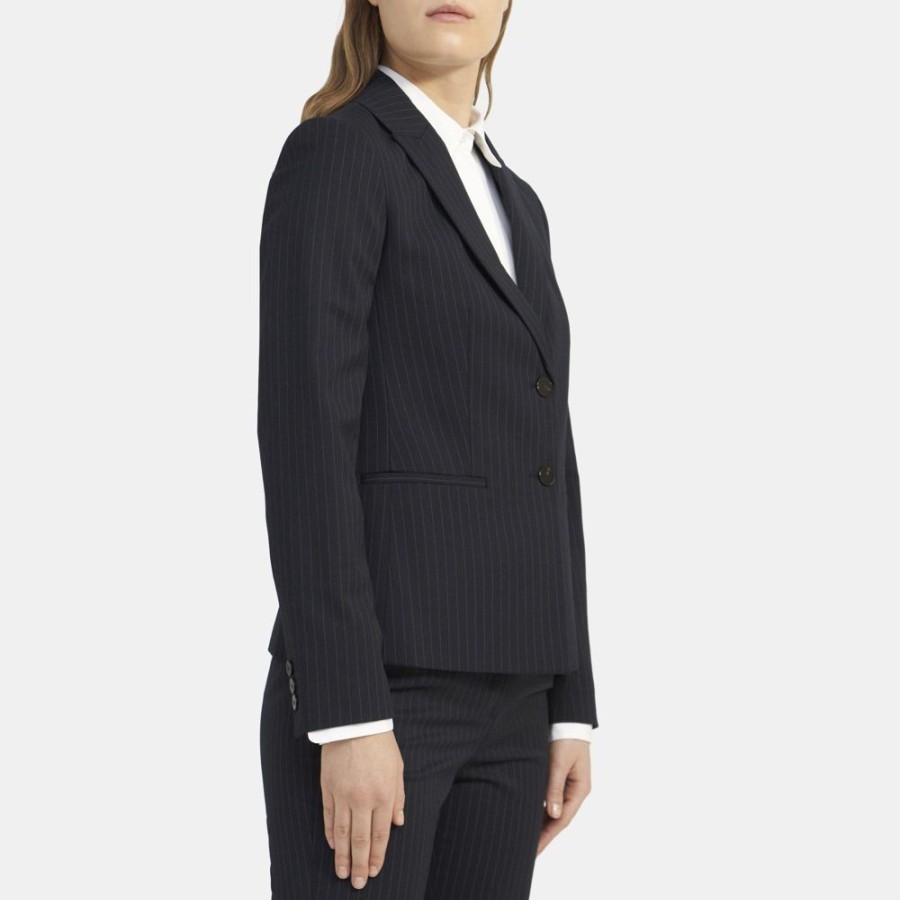 Women Theory Outlet | Peak Lapel Blazer In Sevona Stretch Wool Navy