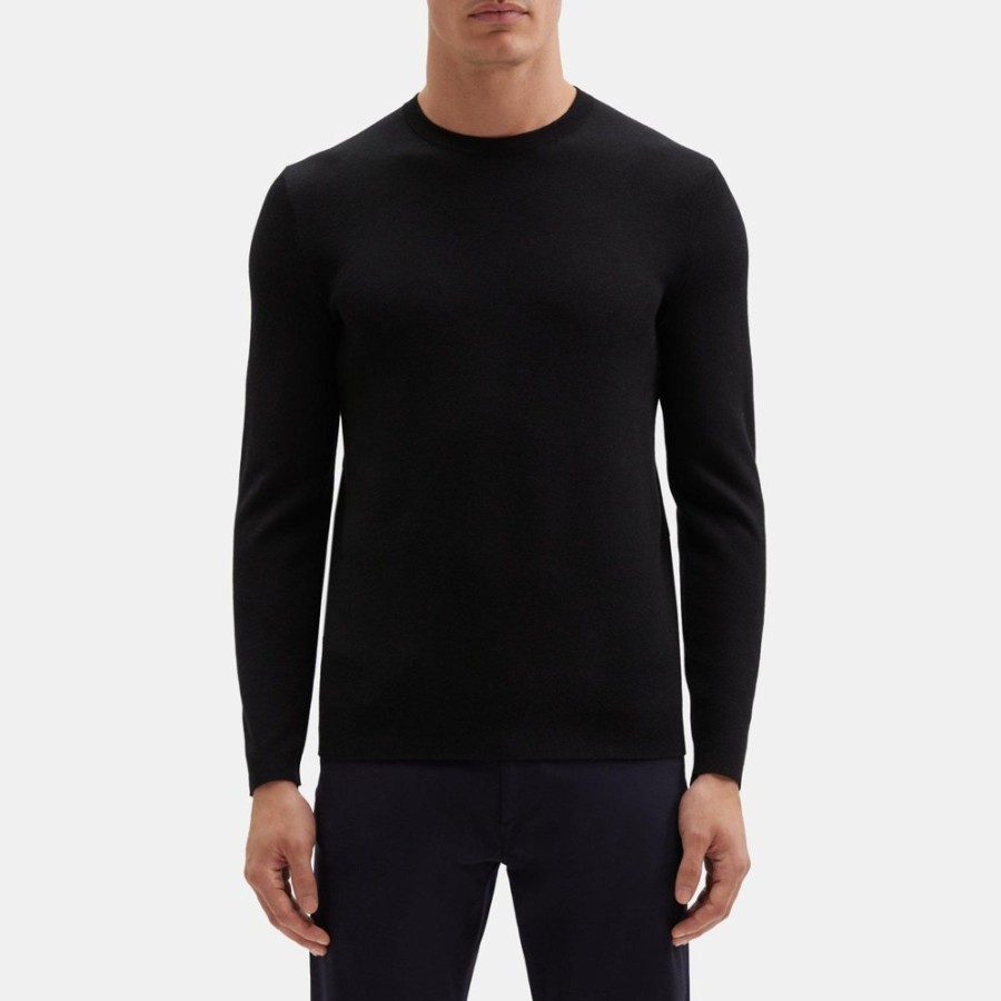 Men Theory Outlet | Crewneck Sweater In Merino Wool Black/Light Avocado