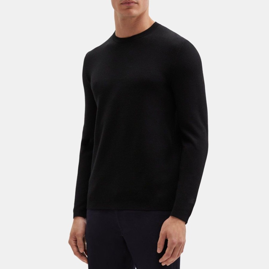 Men Theory Outlet | Crewneck Sweater In Merino Wool Black/Light Avocado