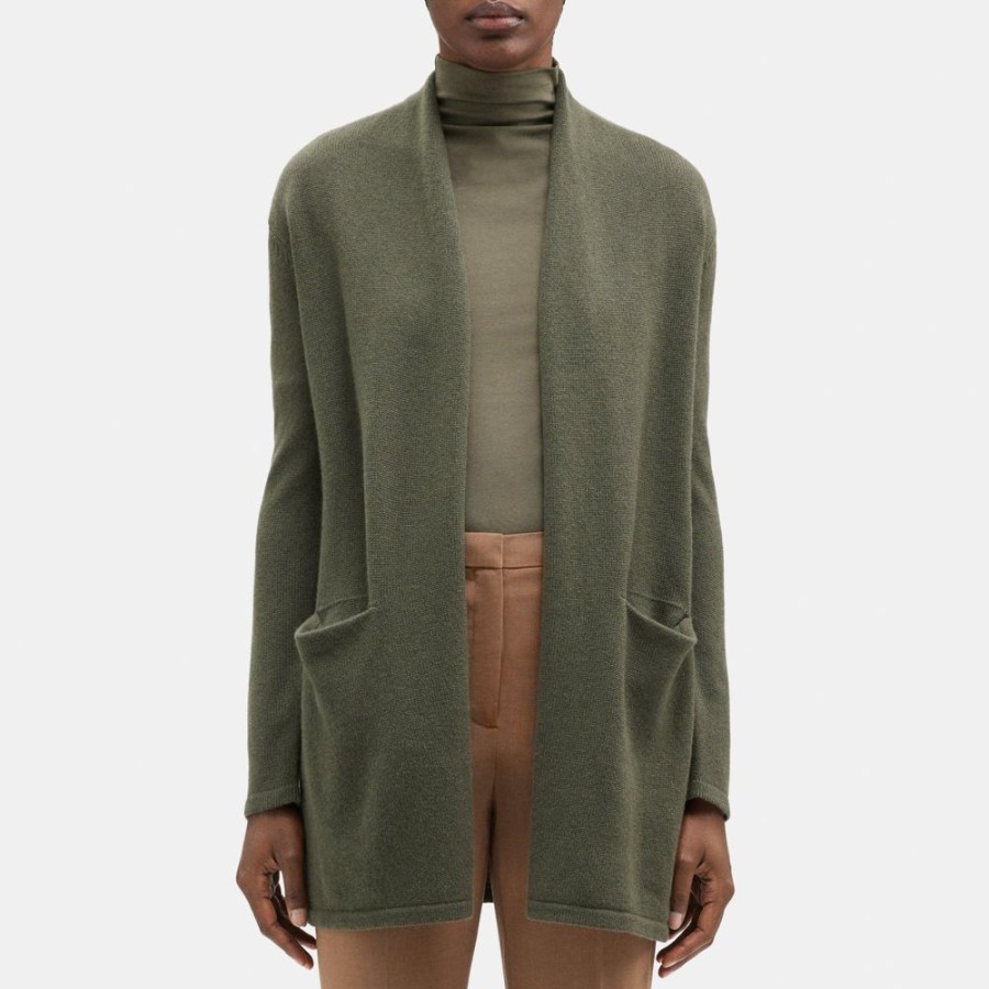 Women Theory Outlet | Open Front Cardigan In Wool-Cashmere Grape Leaf