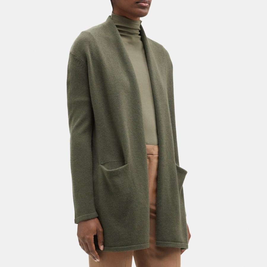 Women Theory Outlet | Open Front Cardigan In Wool-Cashmere Grape Leaf